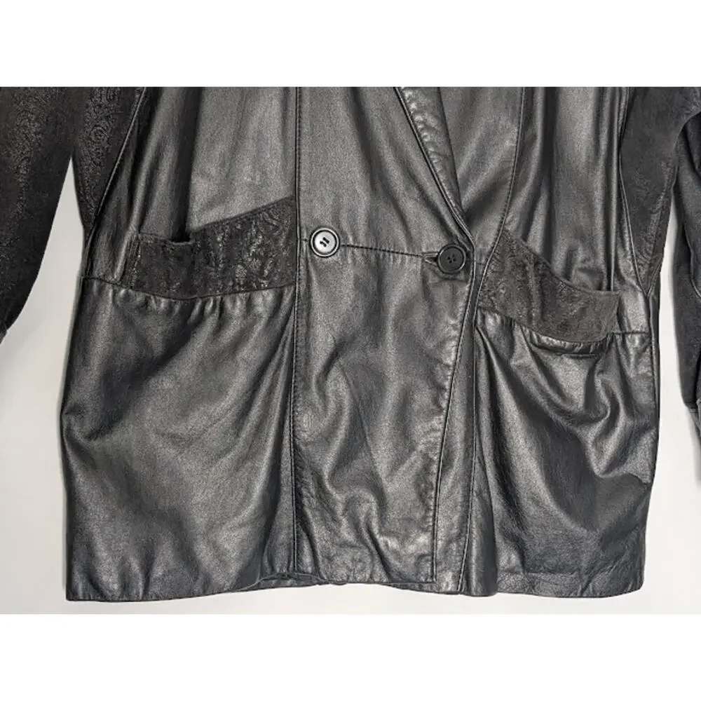 80's Vintage Leather Paisley Jacket G III-GLOBAL IDENTITY Medium Retro Goth - Picture 3 of 14